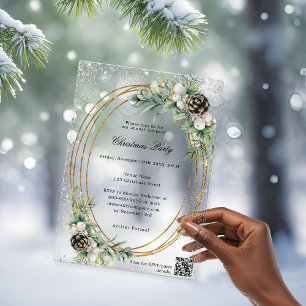 Gold cone greenery QR code company Christmas Party Acrylic Invitations
