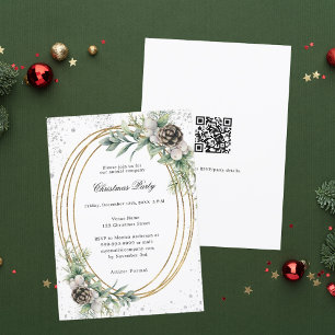 Gold cone greenery QR code company Christmas Party Invitation