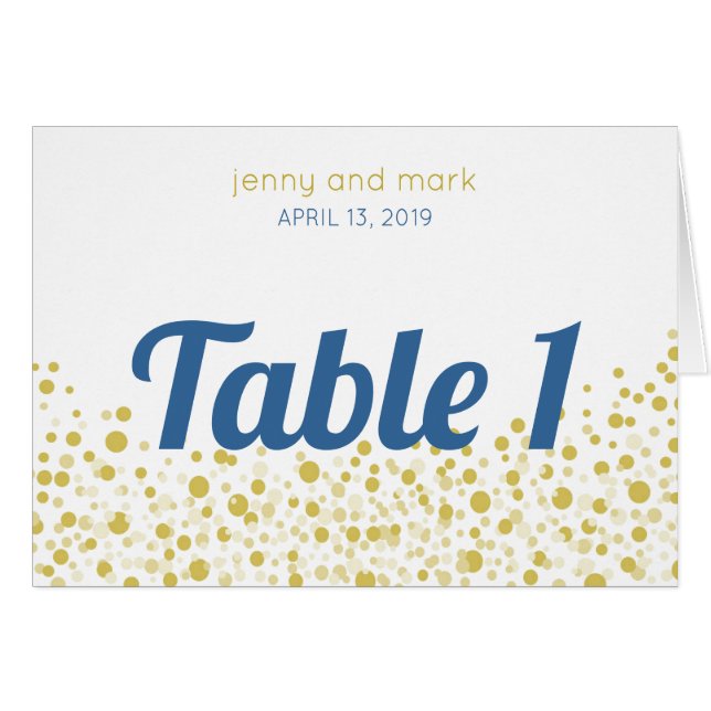 Gold Conetti Wedding Table Tent Cards (Front Horizontal)