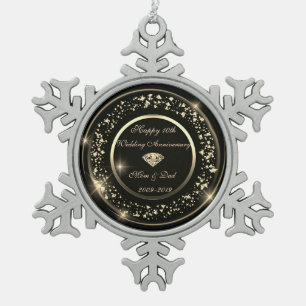 Gold Confetti 10th Wedding Anniversary Snowflake Pewter Christmas Ornament