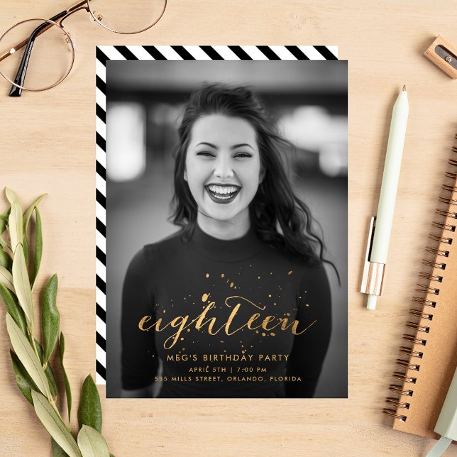 Gold Confetti 18th Birthday Photo Invitation (Creator Uploaded)