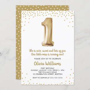 Gold Confetti 1st Birthday Party First Birthday Invitation