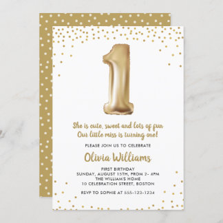 Gold Confetti 1st Birthday Party | First Birthday Invitation
