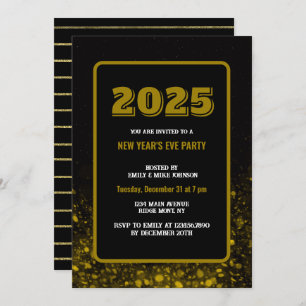 GOLD CONFETTI  2025 New Year's Eve custom year  Invitation