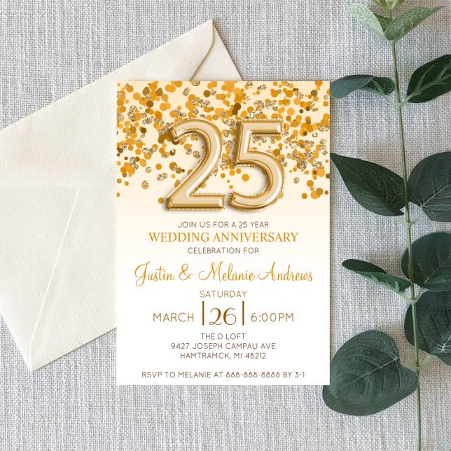 Gold Confetti 25th Wedding Anniversary Invitation (Creator Uploaded)