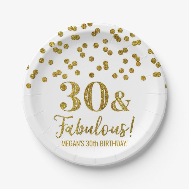 Gold Confetti 30 and Fabulous Paper Plates (Front)