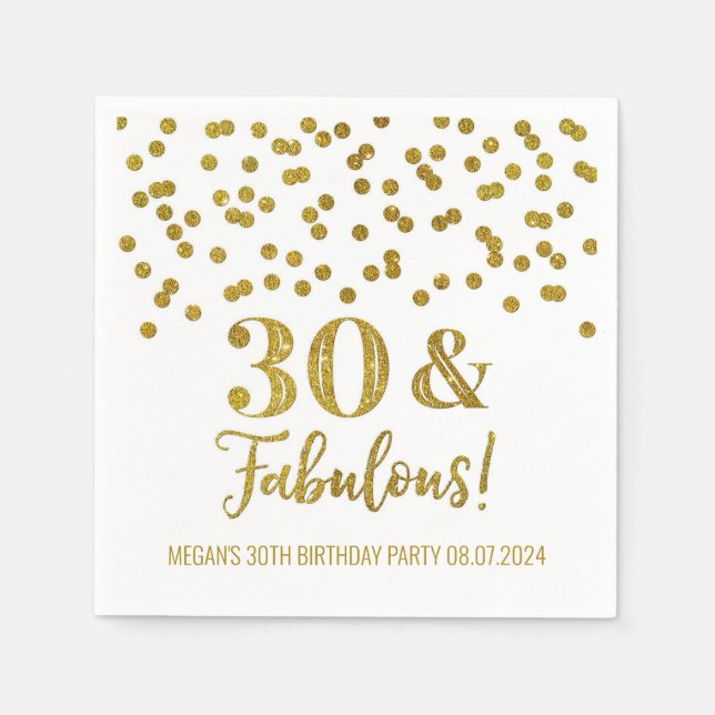 Gold Confetti 30 & Fabulous Napkins (Front)