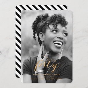 Gold Confetti 40th Fortieth Birthday Photo Invitation