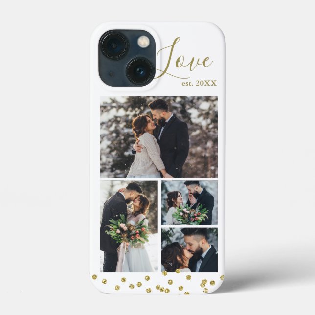 Gold Confetti 4-Photo Collage Personalized Case-Mate iPhone Case (Back)