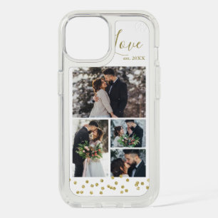 Gold Confetti 4-Photo Collage Personalized iPhone 15 Case