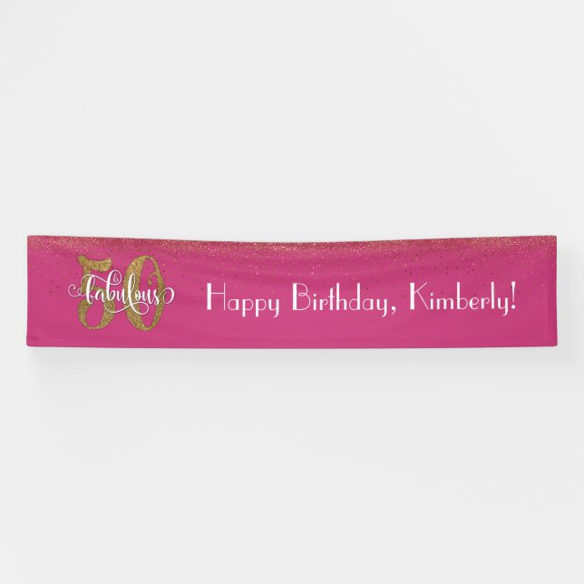 Gold Confetti 50 & Fabulous Happy Birthday, Pink Banner (Horizontal)