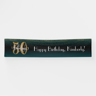 Gold Confetti 50 & Fabulous, Teal and Black Ombre Banner