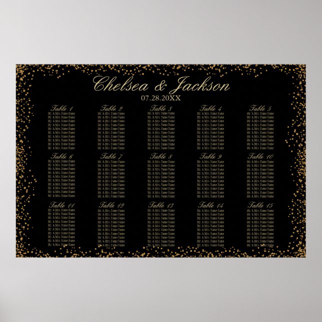 Gold Confetti and Black - 15 Seating Chart (Front)