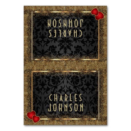 Gold Confetti and Black Damask _ Place Cards