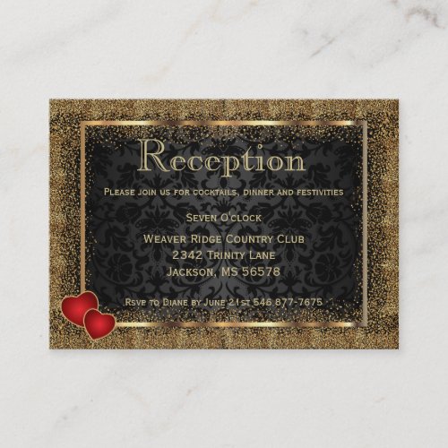 Gold Confetti and Black Damask _ Reception Enclosure Card