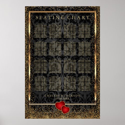 Gold Confetti and Black Damask _ Seating Chart