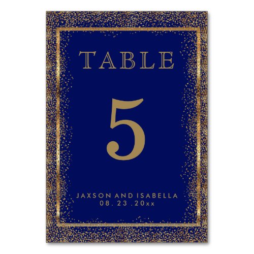 Gold Confetti and Dark Blue _ Table Card