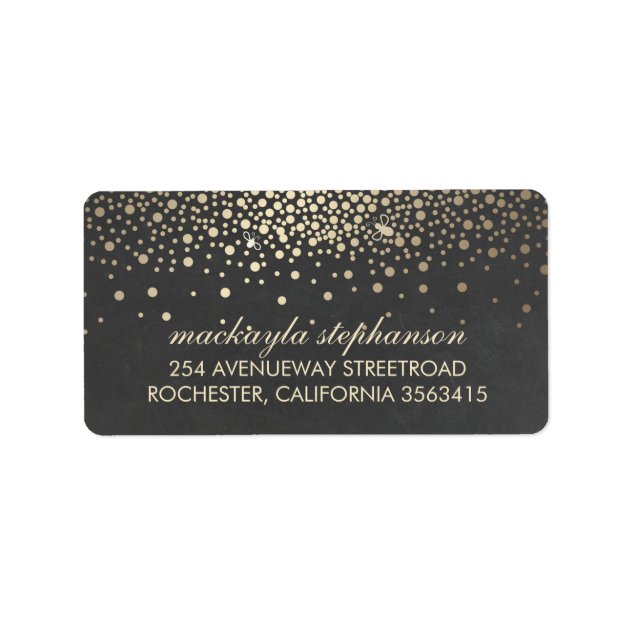 Gold Confetti And Fireflies Chalkboard Wedding Label