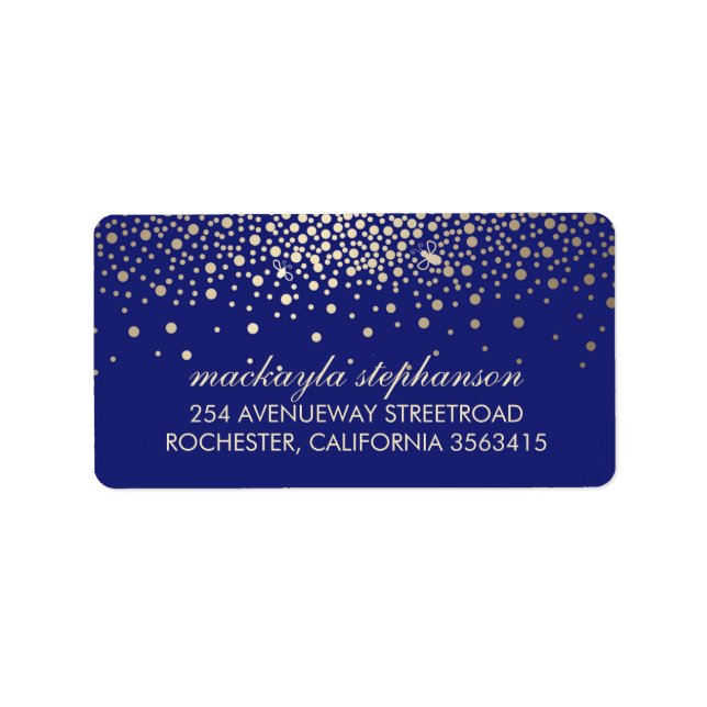 Gold Confetti and Fireflies Navy Wedding Label (Front)