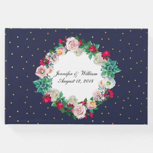 Gold Confetti and Flowers Wedding Guest Book