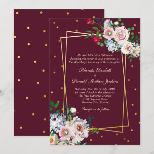 Gold Confetti and Flowers Wedding Invitation