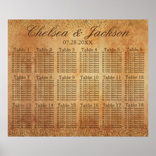 Gold Confetti and Vintage Grunge _18 Seating Chart