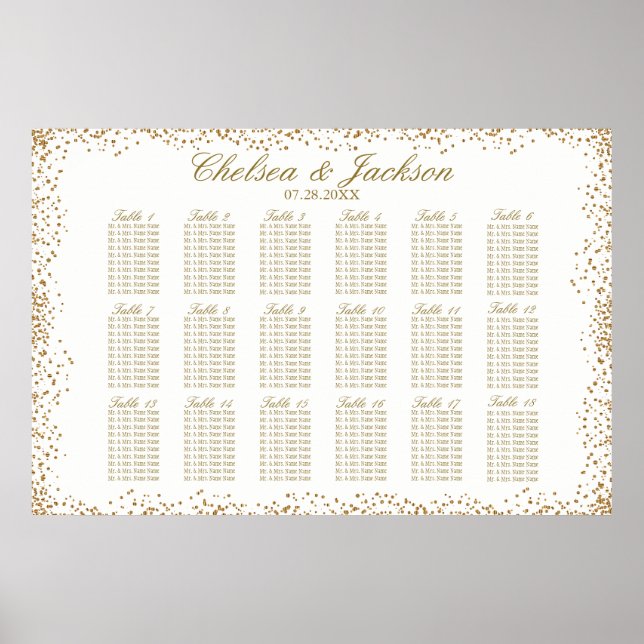 Gold Confetti and White - 18 Seating Chart (Front)