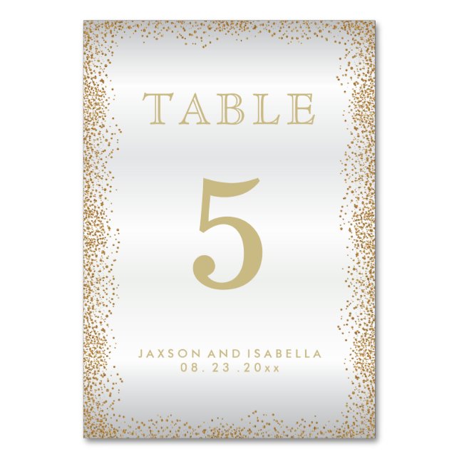 Gold Confetti and White - Table Card (Front)
