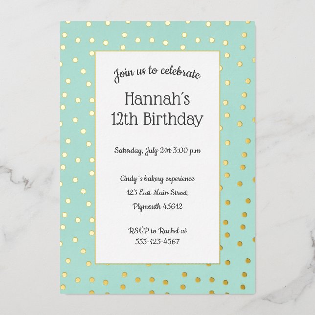Gold confetti aquamarine birthday postcard (Front)