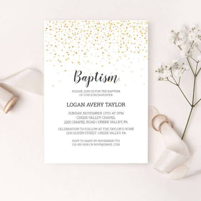 Gold Confetti Baby Baptism Invitation (Creator Uploaded)