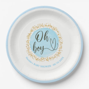 Gold Confetti Baby Boy Shower  Paper Plates