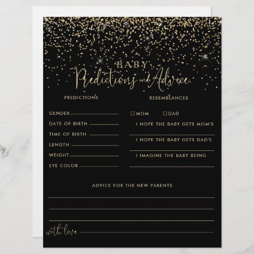 Gold Confetti Baby Predictions  Advice Cards