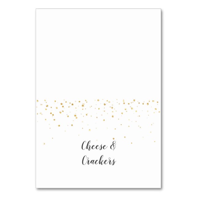 Gold Confetti Baby Shower Buffet Food Labels Table Number (Front)