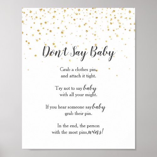 Gold Confetti Baby Shower Dont Say Baby Game Sign