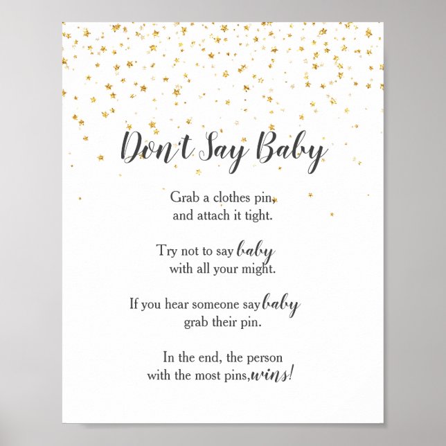 Gold Confetti Baby Shower Don't Say Baby Game Sign (Front)