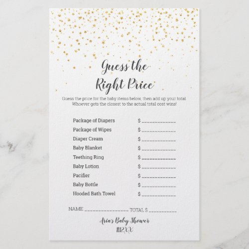Gold Confetti Baby Shower GuessThe Right Price Flyer