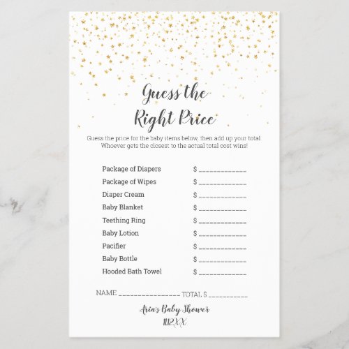 Gold Confetti Baby Shower GuessThe Right Price Flyer
