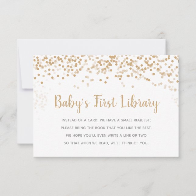 Gold Confetti Baby's First Library Book Request Invitation (Front)