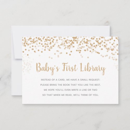 Gold Confetti Babys First Library Book Request Invitation