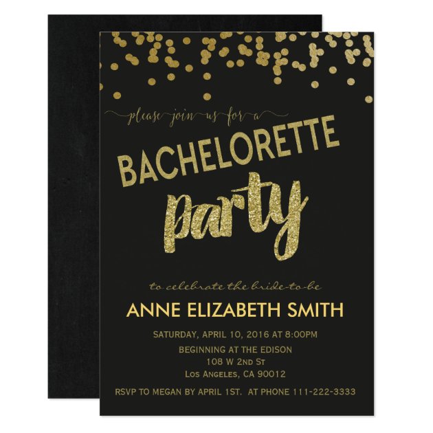 Gold Confetti Bachelorette Party Invitation
