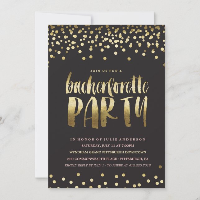 GOLD CONFETTI BACHELORETTE PARTY invitation (Front)