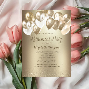 Gold Confetti Balloons Gold Metallic Retirement Invitation