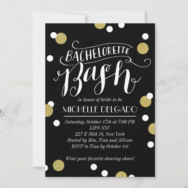 Gold Confetti Bash | Bachelorette Party Invitation (Front)