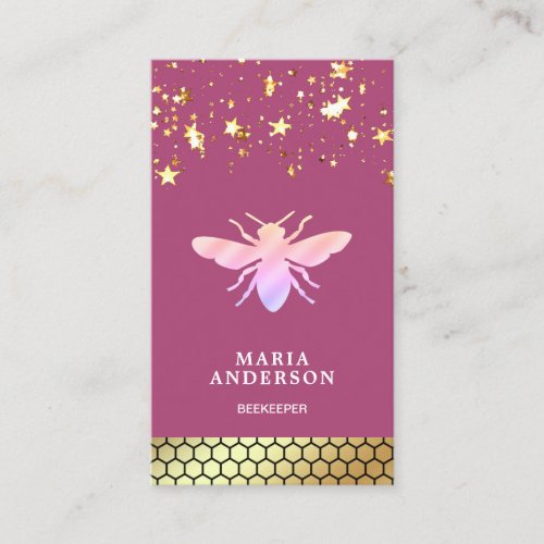 Gold Confetti Beehive Pink Honey Bee Beekeeper Business Card