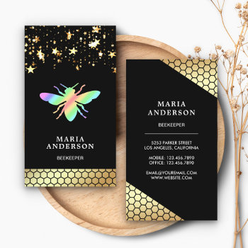 Gold Confetti Beehive Rainbow Honey Bee Beekeeper Business Card by ShabzDesigns at Zazzle