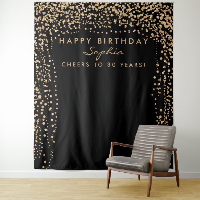 Gold Confetti Birthday Backdrop Any Age (In Situ)