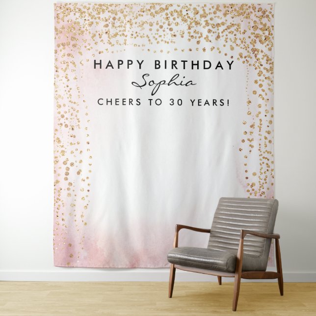 Gold Confetti Birthday Backdrop Any Age (In Situ)