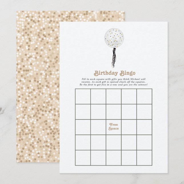 Gold Confetti Birthday Party Bingo Invitation (Front/Back)