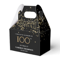 Gold Confetti Black 100th birthday Favor Box