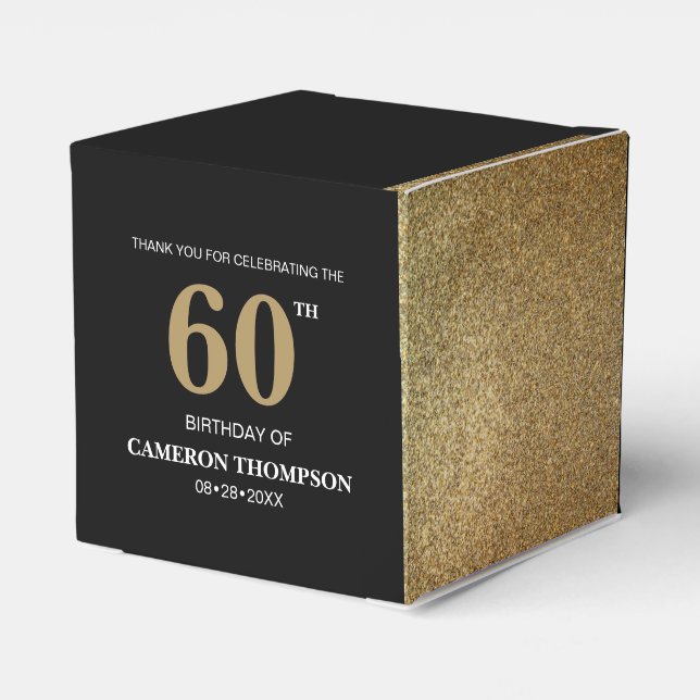 Gold Confetti Black 60th birthday Favor Box (Back Side)